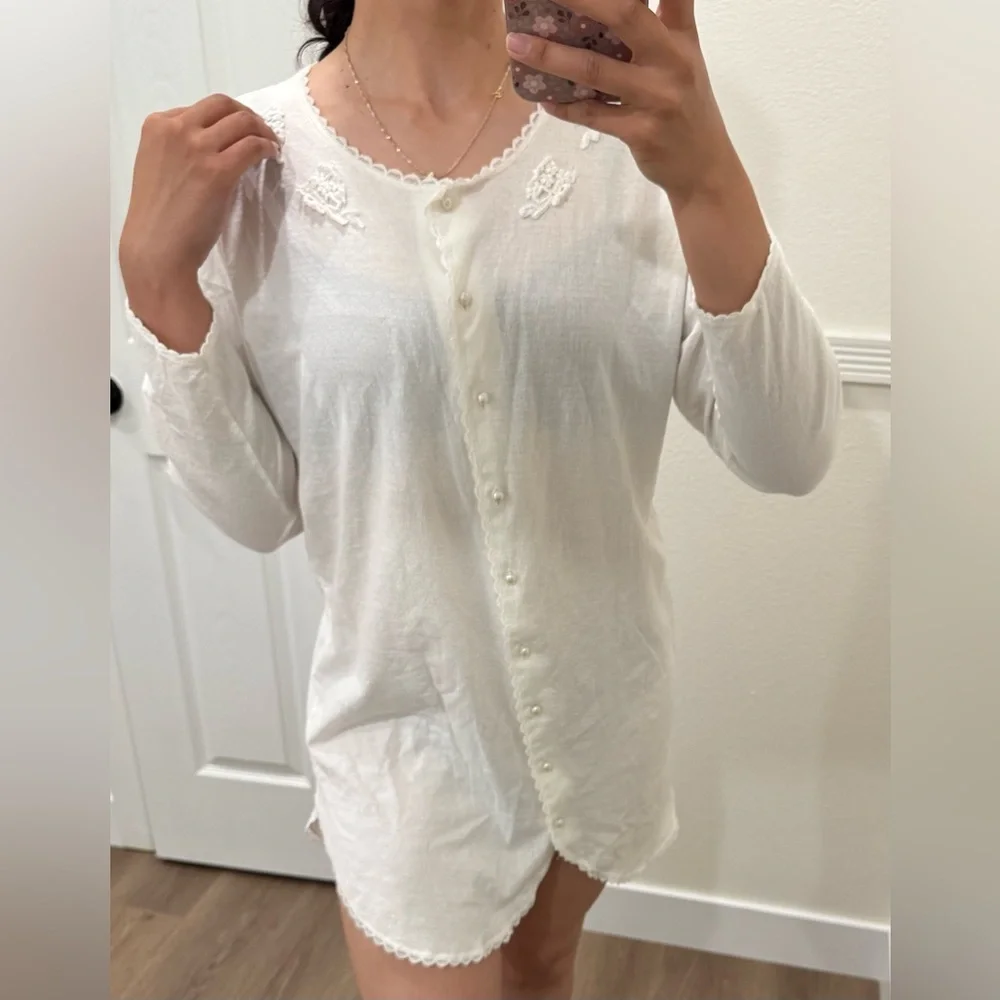Vintage 90’s Gold Label Victorias Secret Women’s White Cotton Nightgown-Size S